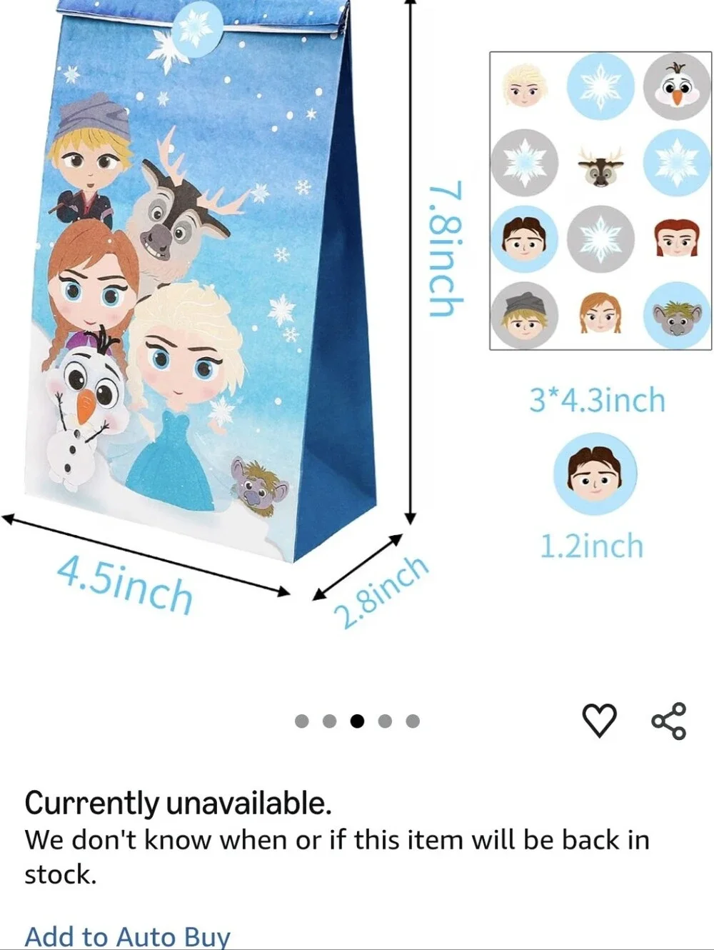 Disney Frozen Party Favor Goodie Bags & Stickers Supplies Blue White NEW